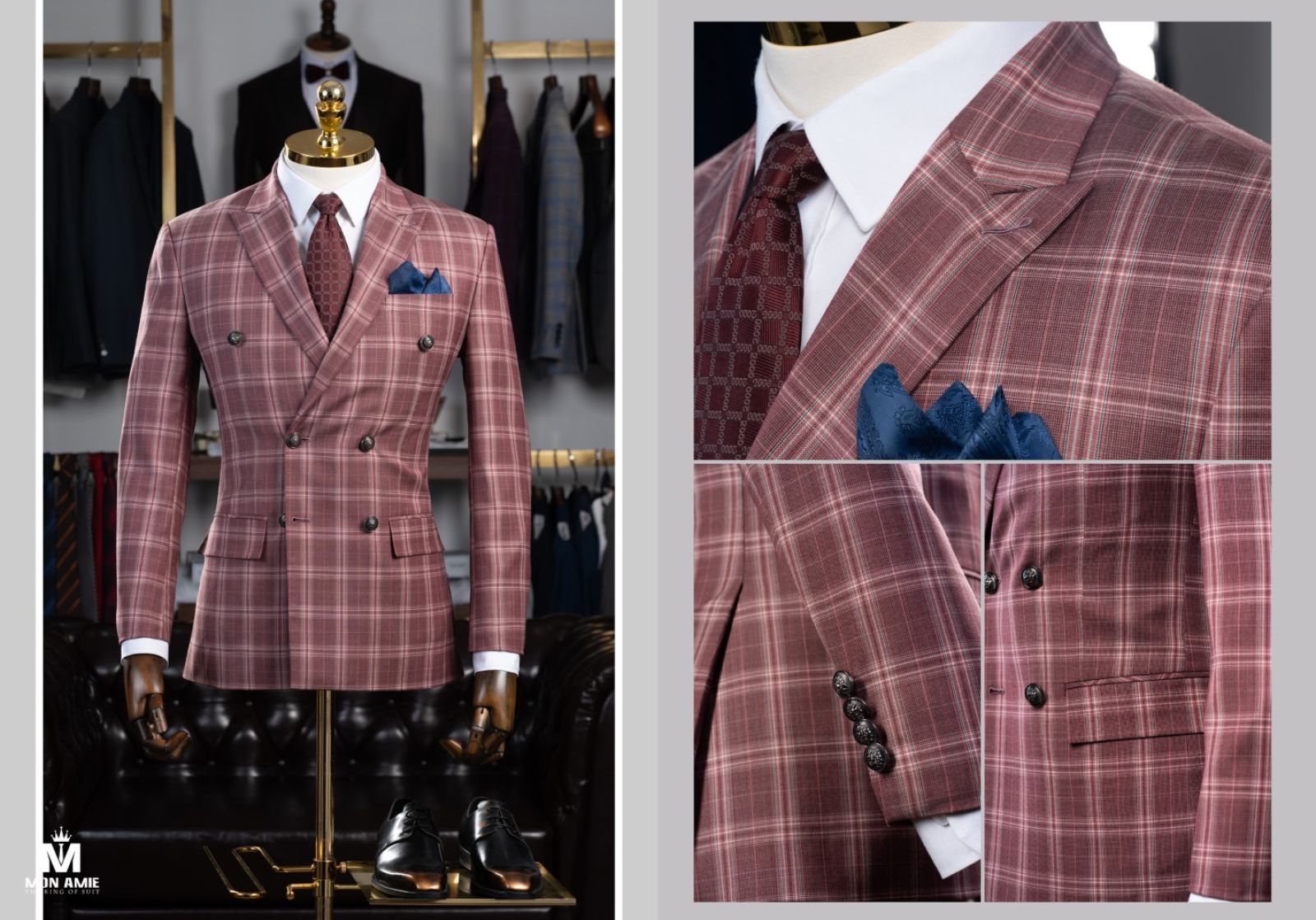 Double Breasted Redwood Plaid Suit 